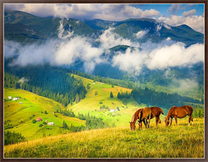Горный пейзаж с лошадьми на подрамнике