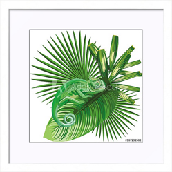 Постер под стеклом Хамелеон на тропических листьях