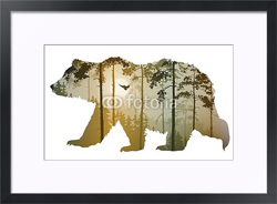 Постер в раме Силуэт медведя с лесом