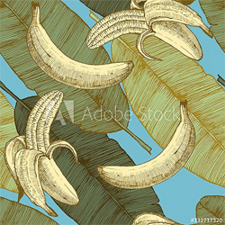 Постер без рамы Узор с бананами и листьями