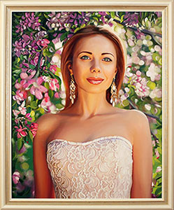 Женский портрет по фотографии маслом на холсте в деревянной раме